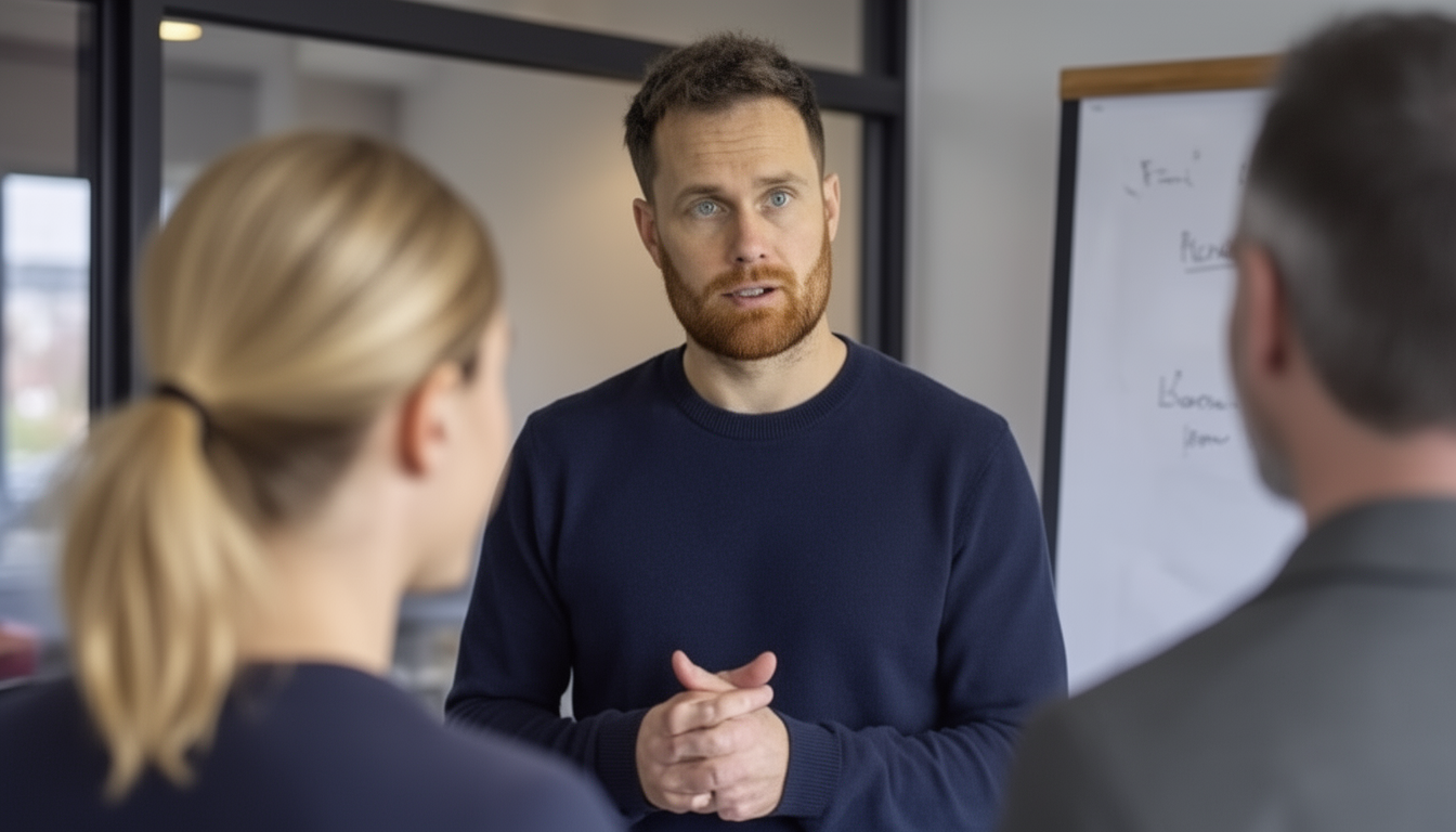 Tom Pearson mapping out strategy on a whiteboard